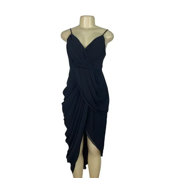 Do+Be Black Draped Midi Dress With Spaghetti Straps Elegant Size S - New - Picture 1 of 10